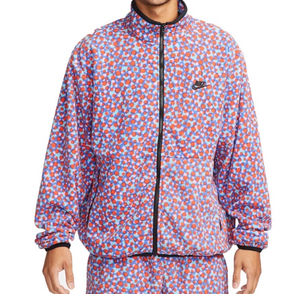 Nike Multicolor Polka Dot Fleece Jacket L Full Zip Retro Blue Red Cozy - Picture 5 of 6